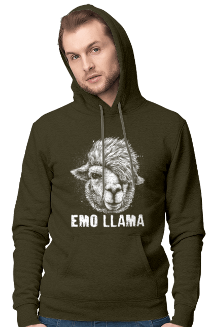 Чоловіче худі з принтом "Емо Лама". Alpaca, animals, distressed, emo, funny, llama, vintage, емо, лама. 2070702