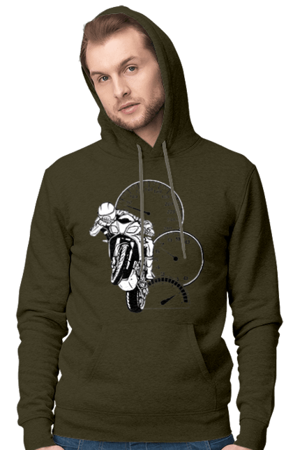 Мужское худи с принтом Мотоцикл Скорость Черный. Мото, мотоцикл, разгон, скорость. 2070702