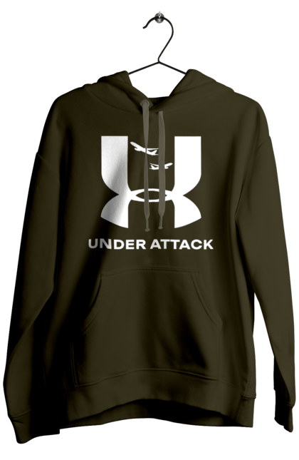 Чоловіче худі з принтом "Under Attack white". Андер армор, бренди, гумор, приколи, прикольні, ундер армор. 2070702