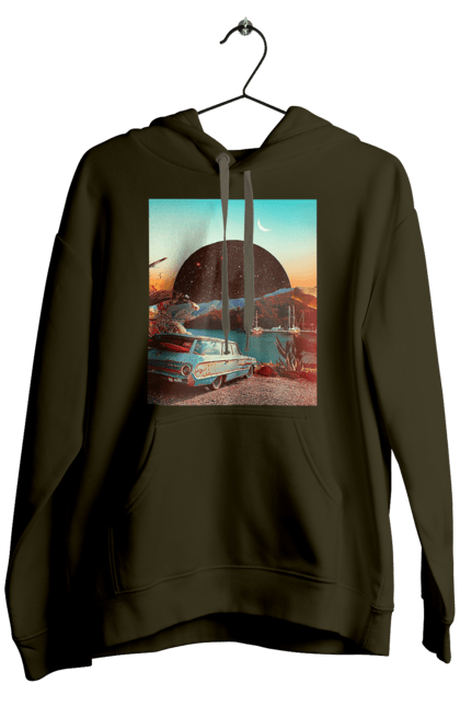 Чоловіче худі з принтом "Картина, машина біля річки". Картина, машина, планета, прикол, ретро, річка. 2070702