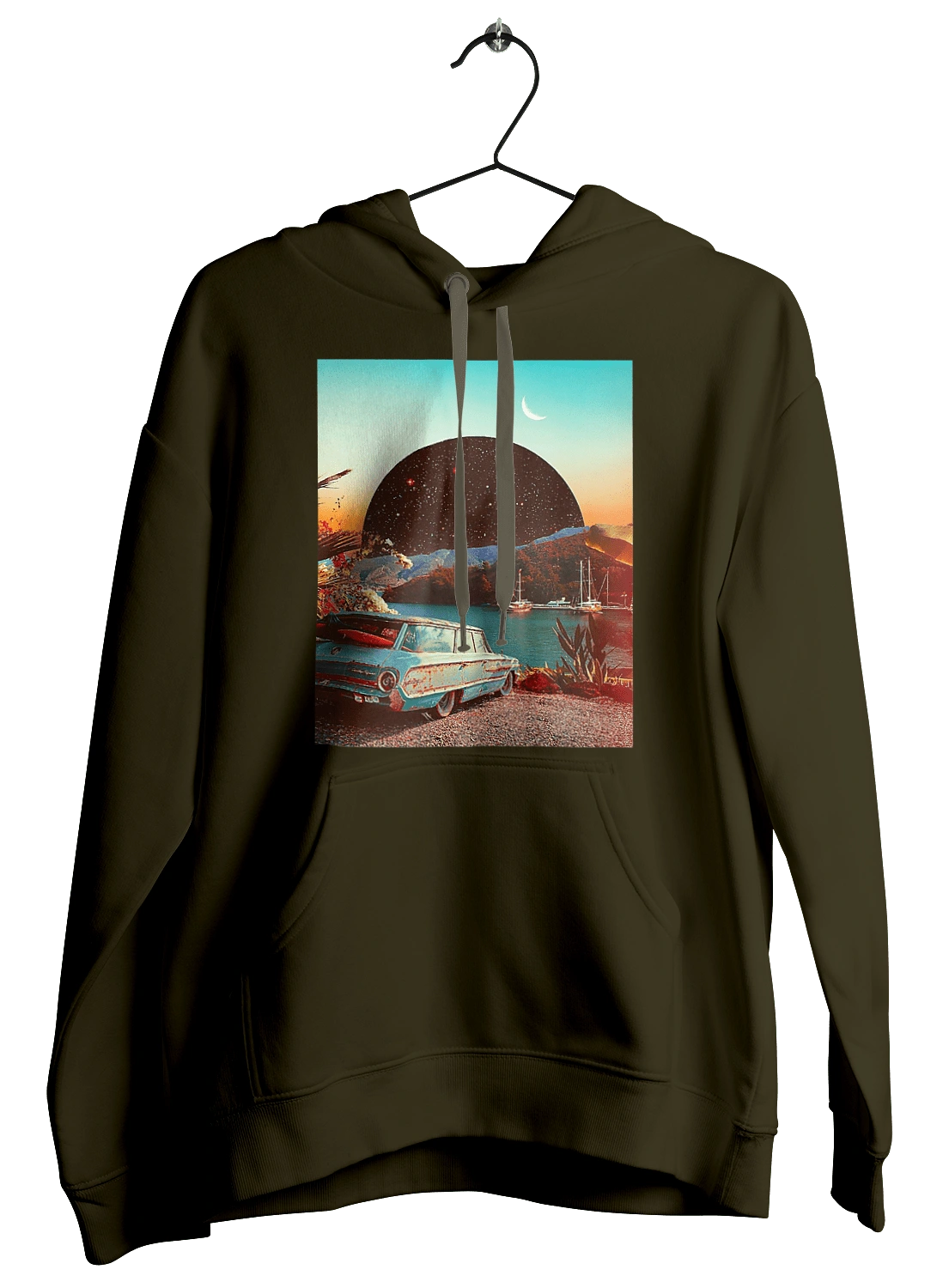 Картина, машина біля річки