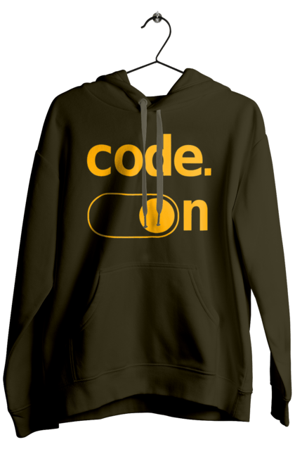 Чоловіче худі з принтом "Код увімкнено". Айті, айтішник, для айтішника, для програміста, код увімкнено, подарунок айтішнику, подарунок програмісту, програміст, розробник. 2070702