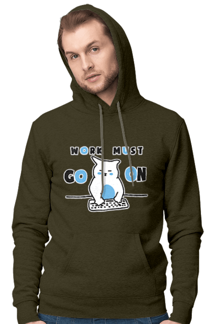 Чоловіче худі з принтом "Робота не вовк". Айті, кіт, коти, котики, робота. 2070702