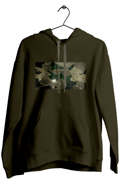 Чоловіче худі з принтом "Біткойн". Багатство, біткойн, валюта, гроші, криптовалюта, курс, майнінг, матриця, монета, розкіш, цифровий світ. 2070702