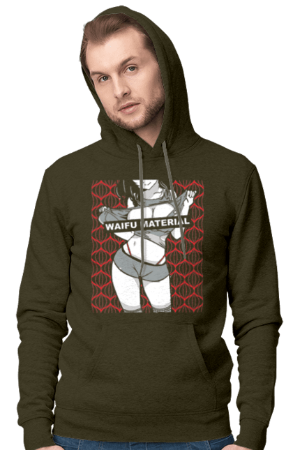 Men's hoodie with prints Waifu. Anime, body, breast, character, fictional character, manga, video game, waifu. 2070702