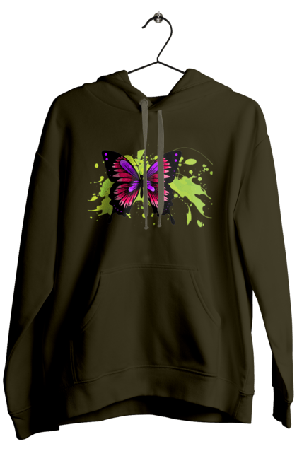 Men`s hoodie with prints Pink Butterfly. Butterfly. 2070702