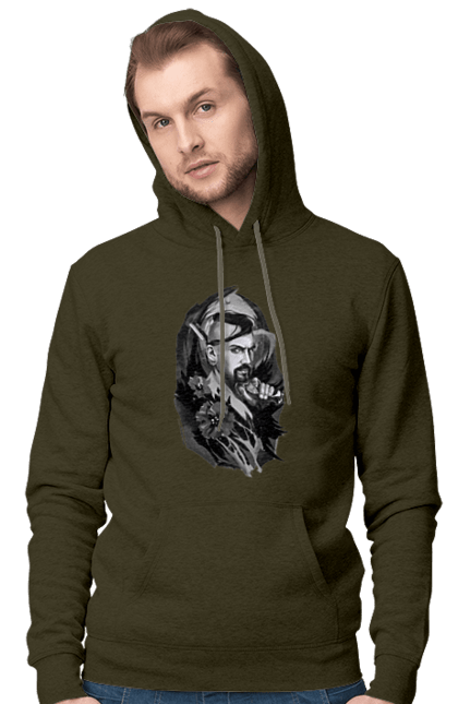 Men`s hoodie with prints Cossack. Cossack, forelock, good ukrainian, pistol, tickets, vusa. 2070702