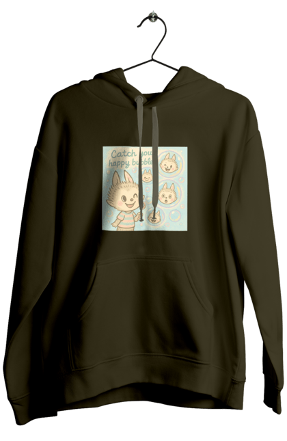 Чоловіче худі з принтом "Лабубу". Бульбашки, грайливо, каваї, казково, лабубу, милаілюстрація, ніжнікольори, пастельнамистецтво, щасливі бульбашки. 2070702