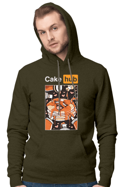 Men`s hoodie with prints Cake Hub. Brutal, cake, cake hub, hub, humor, joke, porn hub. 2070702