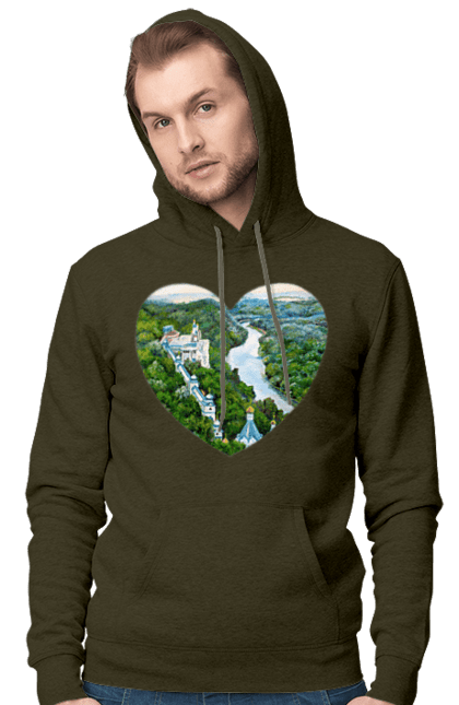 Men`s hoodie with prints Святогорская лавра. Church, donetsk region, forest, landscape, monastery, river, svyatogorsk, ukraine. 2070702