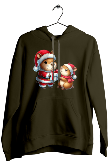 Men's hoodie with prints Christmas Capybara with a Gift. Animal, capybara, christmas, christmas capybara, gift, holiday, new year, new year`s gift, santa. 2070702