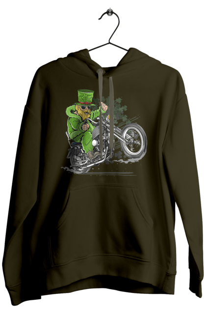 Men`s hoodie with prints Patrick On A Motorcycle. Holiday, motorcycle, patrick. 2070702