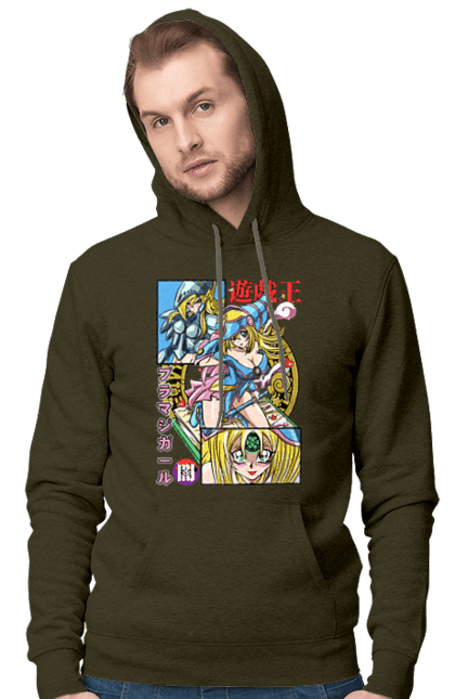 Men's hoodie with prints Yu Gi Oh! Dark Magician Girl. Anime, black magician, dark magician, dark magician girl, manga, yu gi oh, yugio. 2070702