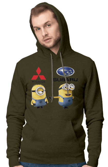 Мужское худи с принтом Minion Субару. Авто, машины, миньоны, митсубиси, субару. 2070702