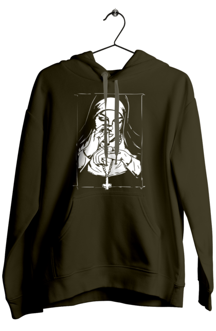 Чоловіче худі з принтом "Монашка нюхає порошок". Крута, метал, модна, молодіжна, популярна, рок, хрест, черниця, черниця нюхає порошок. 2070702