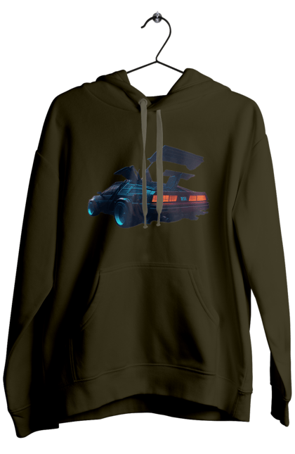 Men`s hoodie with prints DeLorean from back to the future. Car, delorean, from film. 2070702