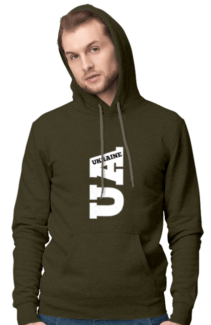 Men`s hoodie with prints Ukraine. Abbreviation, emblem, home, inscription, logotype, text, ukraine. 2070702