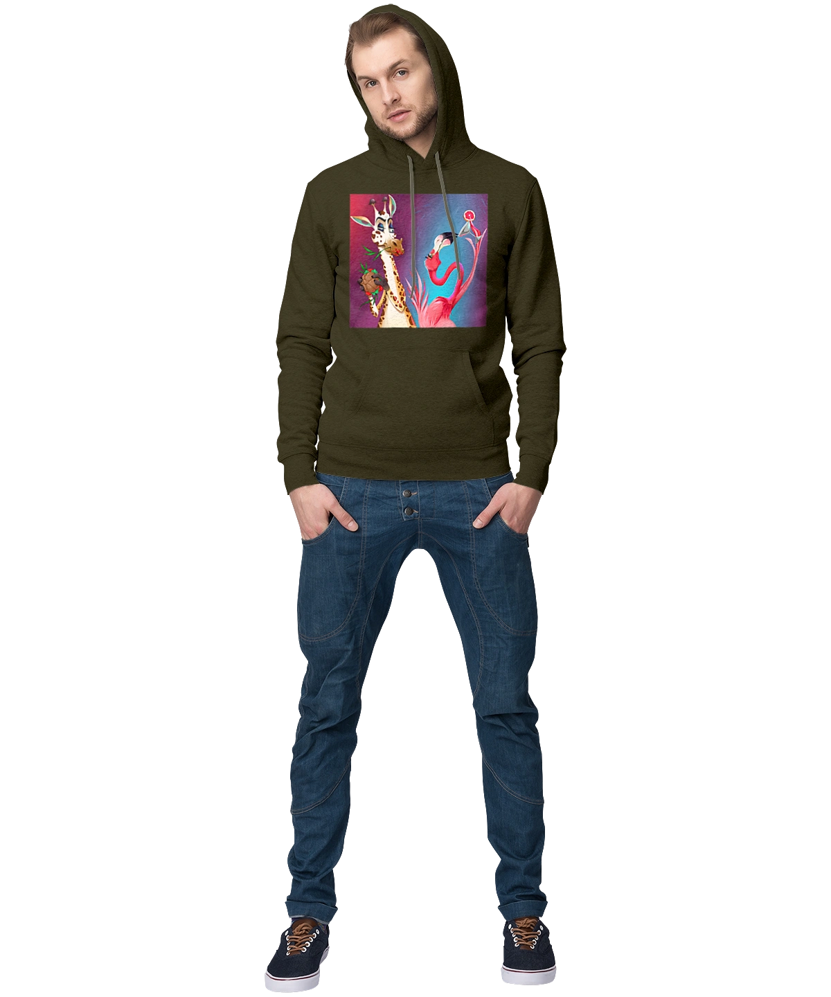 Giraffe And Flamingo At The Party