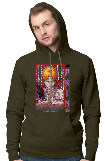 Men's hoodie with prints Naruto Yahiko. Akatsuki, anime, character, manga, naruto, ninja, pain, tv series, yahiko. 2070702