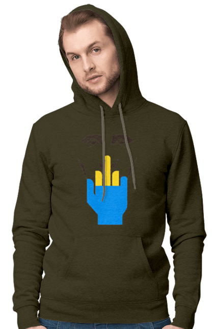Men`s hoodie with prints Putin Huilo. All, dead muscovite, go fuck yourself, good evening, middle finger, muscovites, orcs, putin shit, putin`s head, russian military. 2070702
