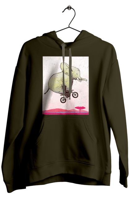 Мужское худи с принтом Слон На Мотоцикле. Мотоцикл, полет, слон. 2070702