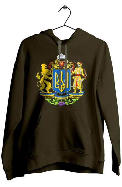 Men`s hoodie with prints Emblem of Ukraine. Cossack, emblem, emblem of ukraine, lion, lion and cossack, ukraine. 2070702