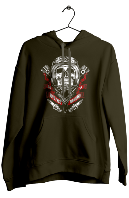 Чоловіче худі з принтом "череп гонщик". Байкер, гонки, мотоцикл, череп. 2070702