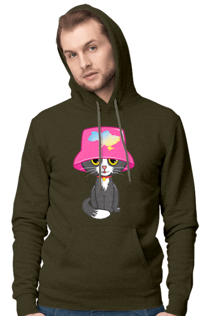 Чоловіче худі з принтом "Котик з картою україни". Євробачення, калош, кіт, котик, музика, панама калоша, символ україни, україна. 2070702