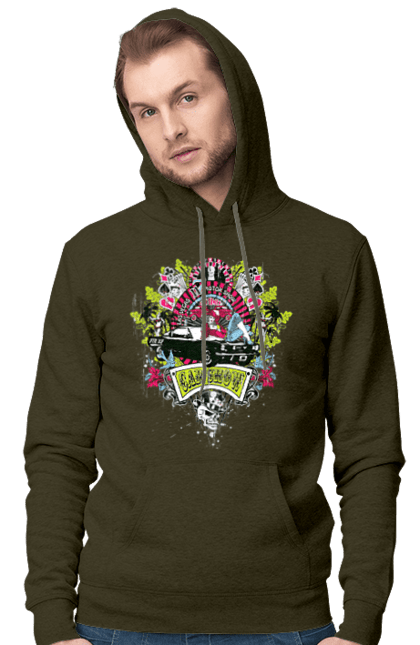 Men`s hoodie with prints Car Show, Summer. Automobile, cards, money, palm, show. 2070702