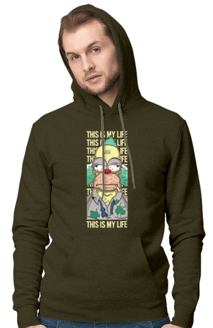 Men's hoodie with prints THIS IS MY LIFE KRUSTY plus. Clown, krusty, krusty the clown, simpsons. 2070702