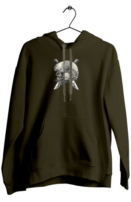 Men`s hoodie with prints Pilot`s skull. Defender, helmet, military, pilot, skull, than. 2070702