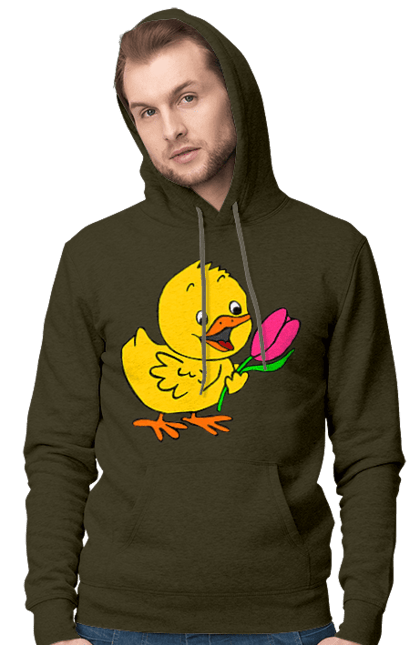 Men`s hoodie with prints Chicken With A Tulip. Chick, tulip. 2070702