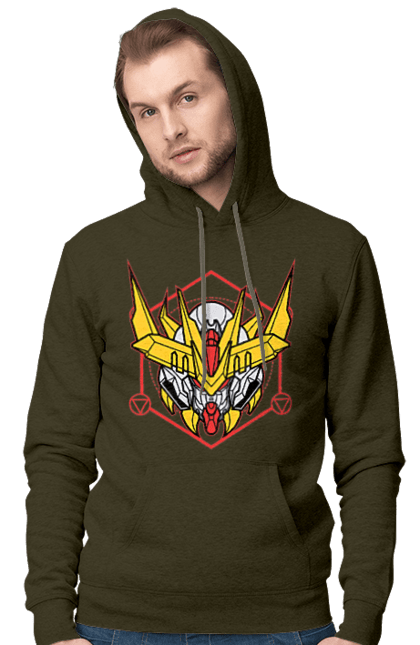 Men's hoodie with prints Gundam Barbatos Lupus Rex. Anime, asw g 08, barbatos lupus rex, game, gundam, manga, robot, video game, war. 2070702