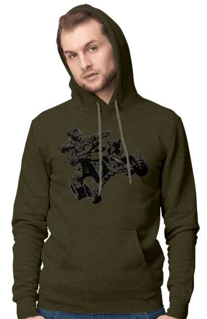 Men`s hoodie with prints Man On Atv Black. Atv, extreme, race. 2070702