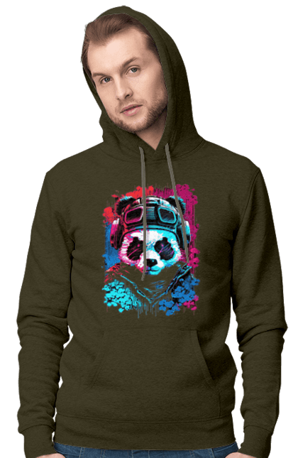 Men`s hoodie with prints Panda in VR Helmet. Character, geek, helmet, panda, virtual reality. 2070702