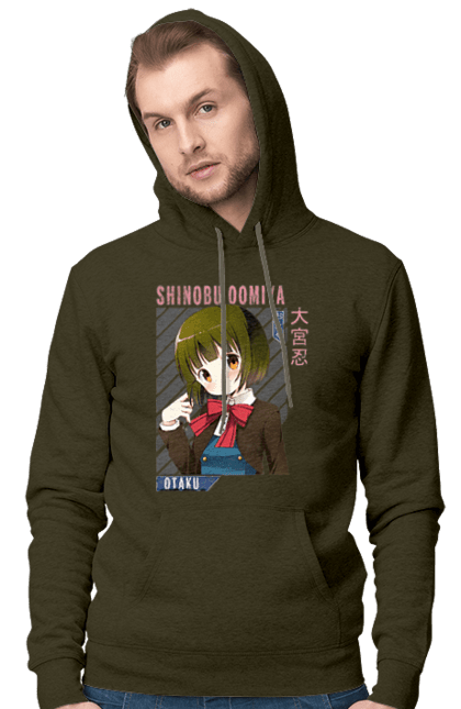 Men's hoodie with prints Kiniro Mosaic Shinobu Omiya. Anime, gold mosaic, kiniro mosaic, kinmoza, manga, shinobu, shinobu omiya. 2070702