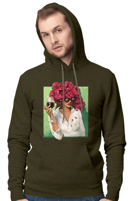 Girl with peonies and a glass