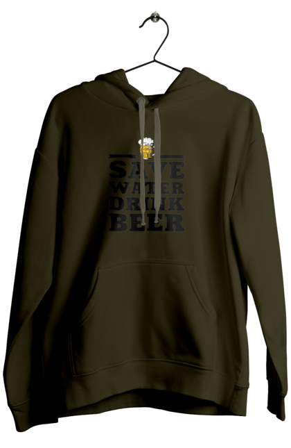 Men`s hoodie with prints Save water, drink beer (black). 18+, alcohol, bar, beer, humor, jokes, lovers of piss, memes, text, to men. 2070702