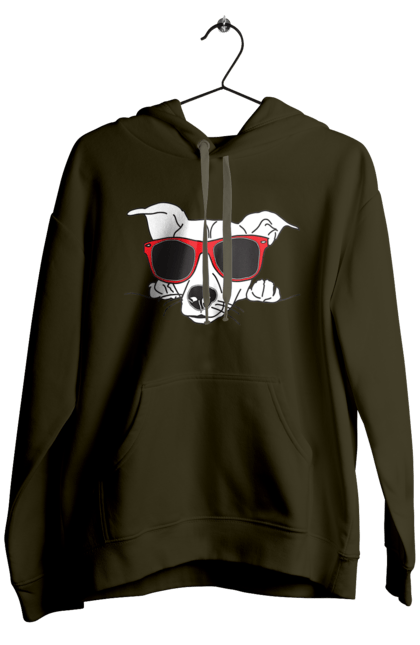 Men`s hoodie with prints The Dog Peeks Out. Dog, glasses, peep out. 2070702