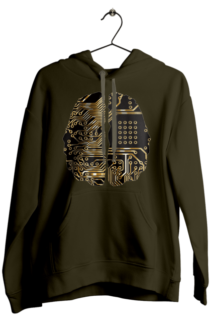 Чоловіче худі з принтом "Мозок Айті". Айті, айтішник, гик, знання, золотий, золото, інженер, кібер, кібернетика, кіборг, код, комп, кристал, мікросхема, мозок, програміст, професіонал, професія, розробник, розум, чіп. 2070702