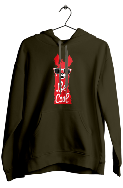 Men`s hoodie with prints Cool llama. Animals, cool, glasses, lama. 2070702