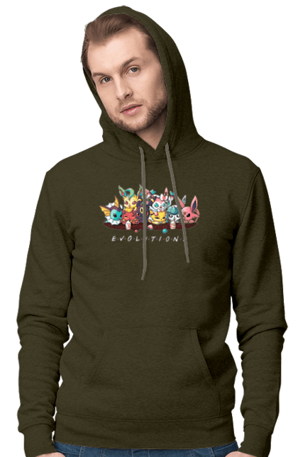 Чоловіче худі з принтом "Покемон Еволюція". Аніме, відеогра, герої відеоігри, гра, для дітей, кишеньковий монстр, ловити покемонів, манга, мультики, покемон. 2070702