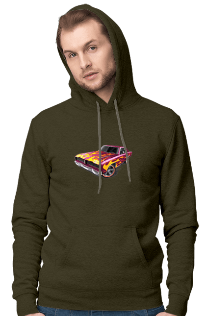 Men`s hoodie with prints Custom car. Airbrushing, auto, by custom, car, fire, flame, machine, tuning. 2070702