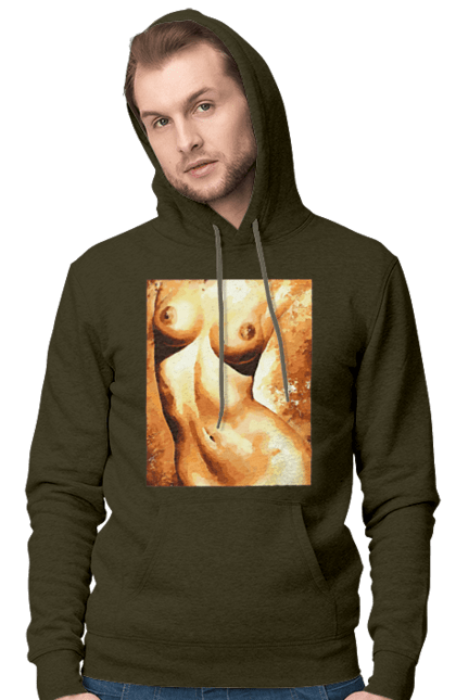 Men`s hoodie with prints Body beauty. Body beauty, breast, female body, women`s breasts. 2070702