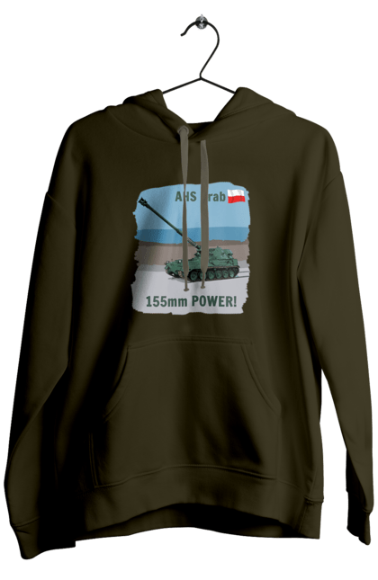 Men`s hoodie with prints 155mm Power! AHS Krab olive. Ahs krab, artillery, crab, howitzer, poland, self propelled. 2070702