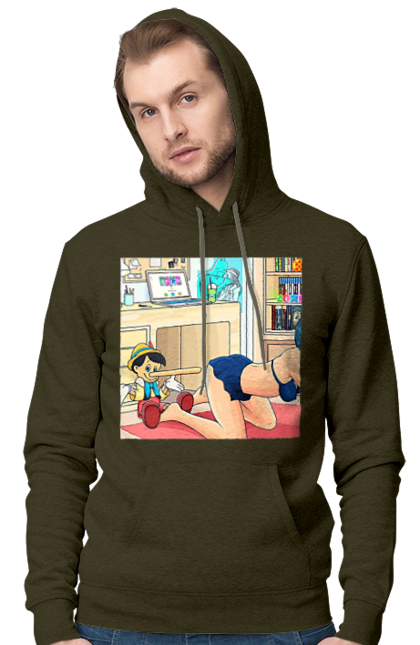 Чоловіче худі з принтом "Буратіно У Дорослій Казці". Бетмен, буратіно, гола, поцілунок, прикол. 2070702