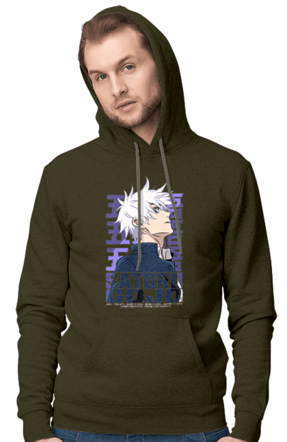 Men's hoodie with prints Jujutsu Kaisen Gojo. Anime, dark fantasy, gojo, jujutsu kaisen, magic battle, manga, mystic. 2070702