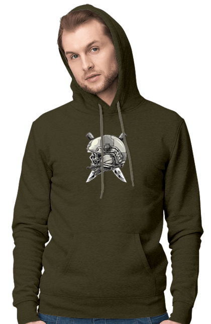 Men`s hoodie with prints Pilot`s skull. Defender, helmet, military, pilot, skull, than. 2070702