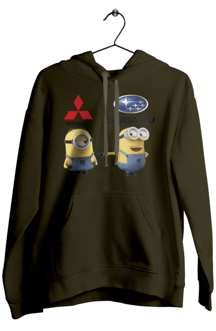 Мужское худи с принтом Minion Субару. Авто, машины, миньоны, митсубиси, субару. 2070702