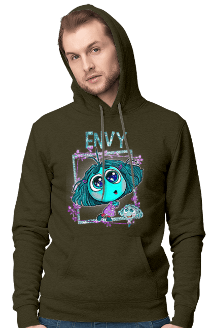 Men's hoodie with prints Inside Out Envy. Cartoon, emotions, envy, inside out, pixar. 2070702